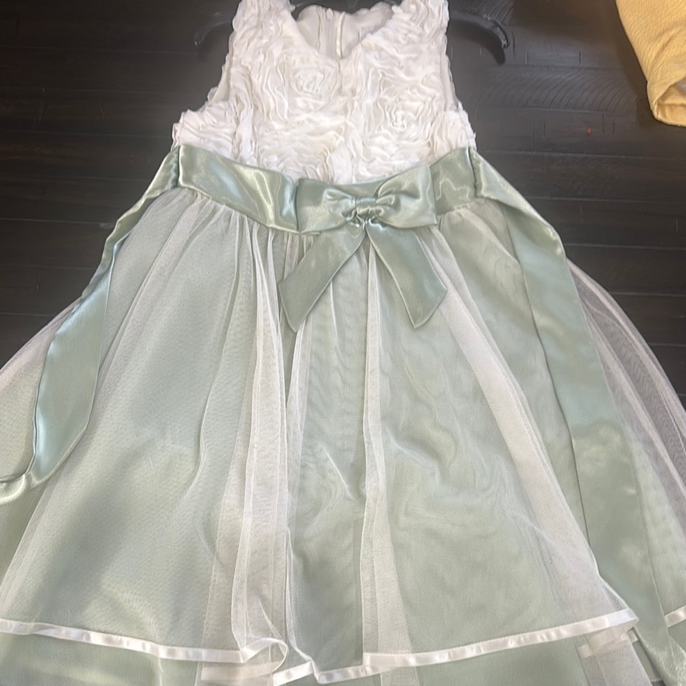 Elegant White and Green Kids Dress
